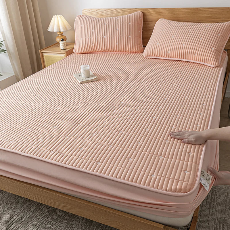 Ultrasonic Waterproof Embroidered Mattress Protector –  Elastic Band & Deep Pocket Design