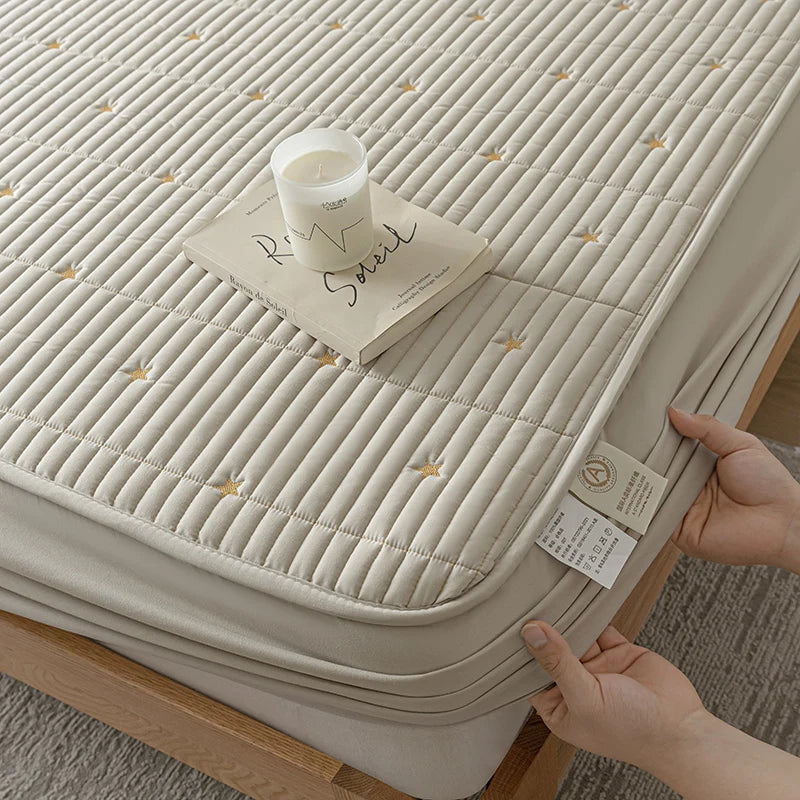 Ultrasonic Waterproof Embroidered Mattress Protector –  Elastic Band & Deep Pocket Design