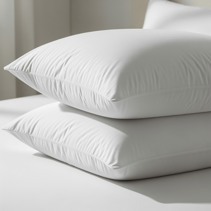 Two white pillows on a light gray surface