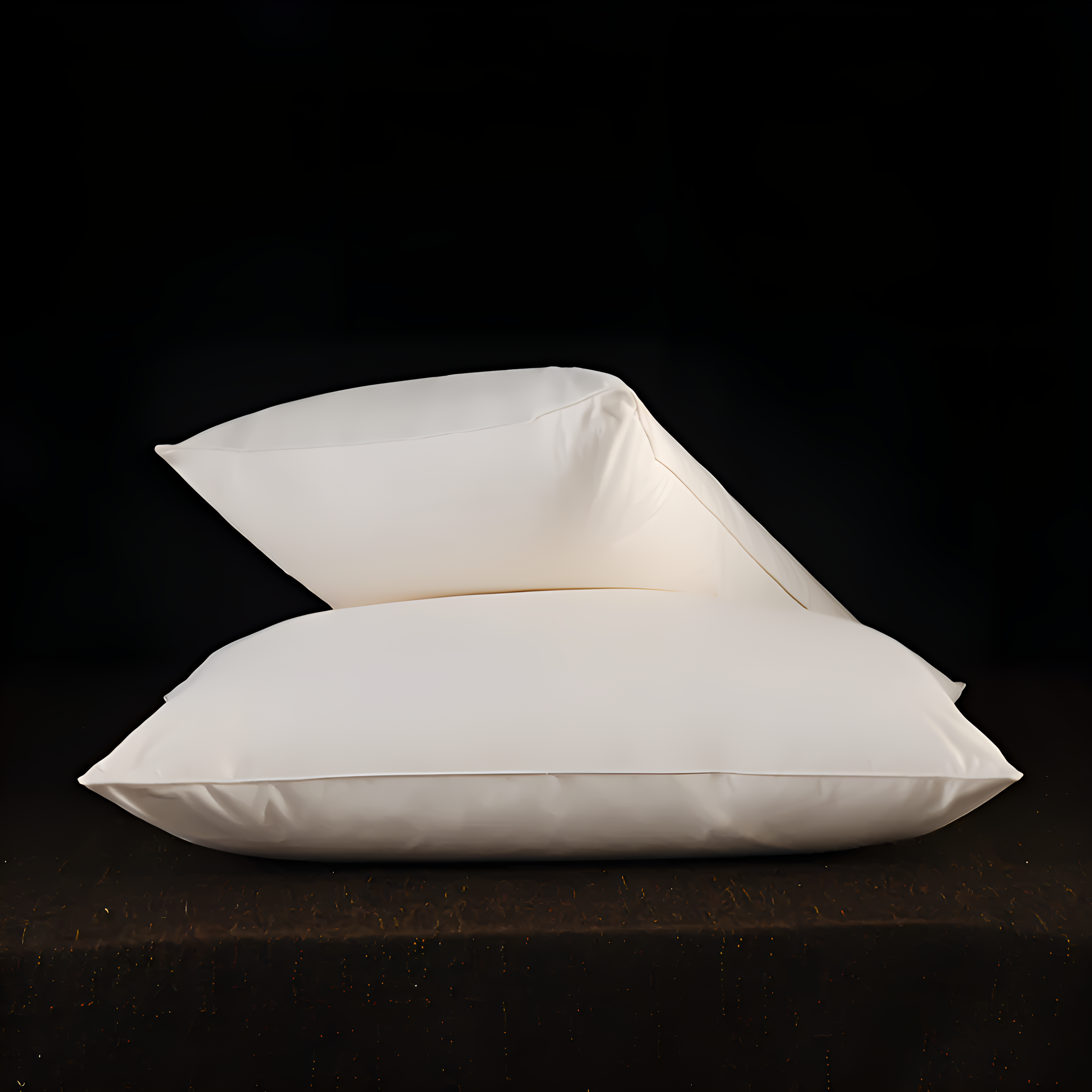 Two white pillows on a black background